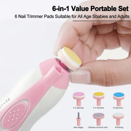 Miniatura 3 de Cortador de uñas eléctrico para bebés, de bajo ruido, seguro para recién nacidos, con 6 cabezales de molienda ligeros y reemplazables, esmalte