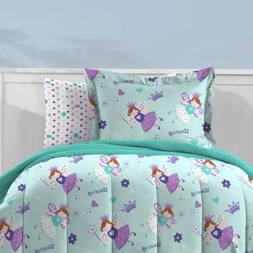 Miniatura 37 de dream FACTORY - Juego de edredón de microfibra ultrasuave para niñas, color rosa, tamaño individual, diseño de princesa mágica Princesa Mágica Rosa