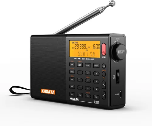 XHDATA D808 Radio Portátil AM FM SW LW Banda Aérea de Onda Corta SSB RDS Radio Digital Multi Banda con Altavoz, Pantalla LCD, Despertador, Antena