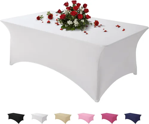 Miniatura 30 de Famstar Paño de Mesa Negro de 4 Pies de Elastano, Paño de Mesa Ajustado para Mesas Rectangulares, Fundas Elásticas Lavables Sin Arrugas