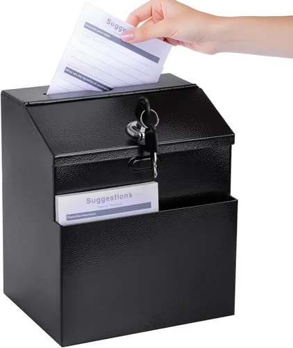 Caja de sugerencias con ranura y cerradura y 50 hojas de sugerencias montadas en la pared Boleta de comentarios y caja de donación con candado Acero