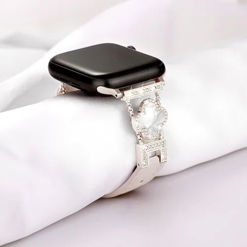Miniatura 3 de Correa de cuero compatible con Apple Watch para mujeres de 38 mm, 40 mm, 41 mm, 42 mm, Series 10, 9, 8, SE, 7, 6, 5, 4, 3, 2, 1 1 Starlight/Starlight