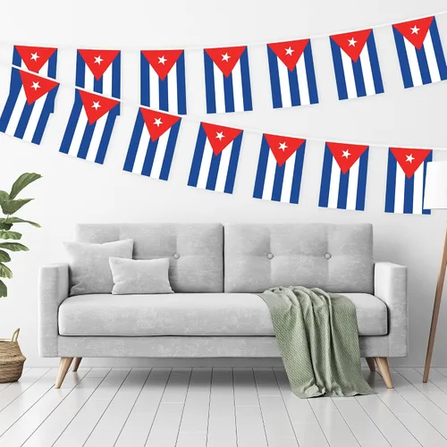 Miniatura 2 de G128 Bandera cubana de 8.2 x 5.5 pulgadas, cuerda completa de 33 pies, poliéster 150D impreso, decoraciones para bar, escuela, festivales