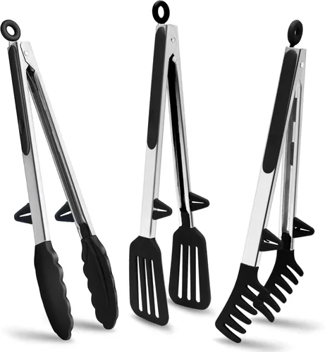 Miniatura 8 de Pinzas de cocina, pinzas de 9 pulgadas para cocinar con puntas de silicona, pinzas de silicona pequeñas de grado alimenticio, mini pinzas