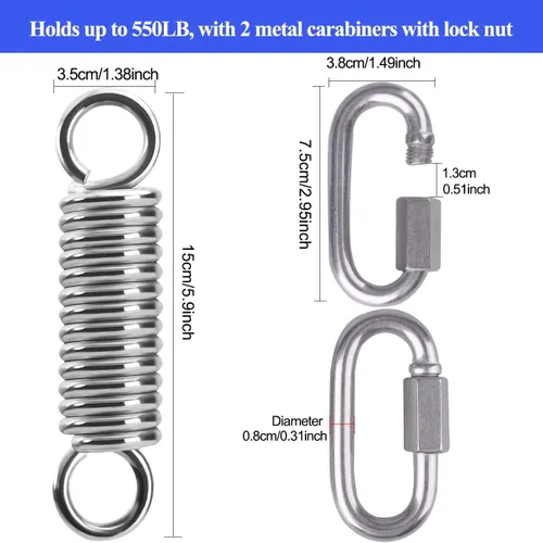 Miniatura 4 de Kit colgante de hamaca con resorte oscilante, ganchos de suspensión de capacidad de 1000 libras, perchas de columpio resistentes con rotación