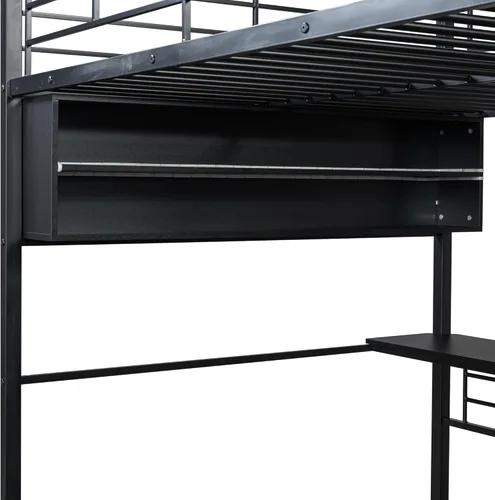 Miniatura 6 de P PURLOVE Cama tipo loft de tamaño matrimonial con escritorio para niños, cama alta de metal con LED y 4 estantes de almacenamiento, marco de cama