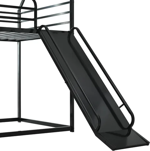 Miniatura 6 de Litera de cama individual sobre individual con tobogán, marco de cama en forma de casa con escalera, estructura de cama baja de servicio pesado