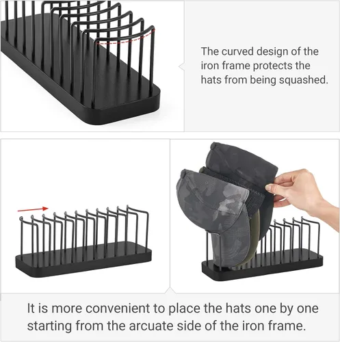 Miniatura 3 de Mkono Organizador de sombreros para gorras de béisbol, soporte para sombreros para 10 gorras de béisbol, soporte para sombreros de mesa, organizador