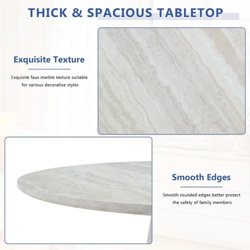 Miniatura 5 de Mesa de comedor redonda de 45 pulgadas, moderna mesa de madera de imitación de mármol, mesa gruesa y espaciosa con base de pedestal, fácil