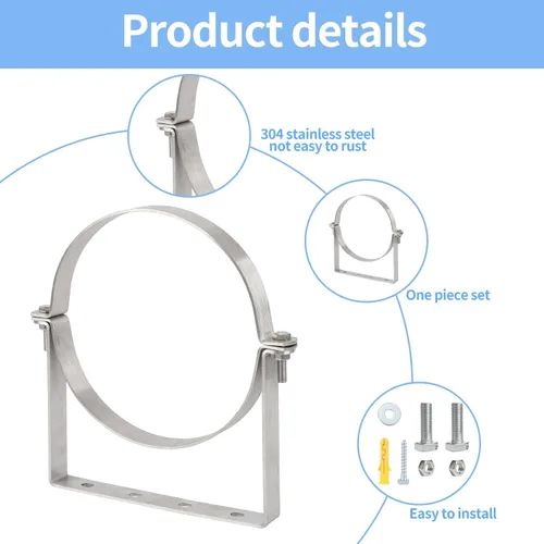 Miniatura 2 de Correa de pared de ventilación de acero inoxidable B, soporte de tubo de chimenea, colgador rígido de anillo dividido, soporte de pared, para tubo