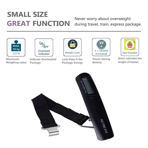 Miniatura 2 de NUTRI FIT Báscula de peso para equipaje, báscula de pesaje de peces digital de mano P01, EL70-BLACK, talla única, Peso máximo 110 libras