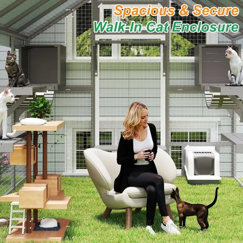 Miniatura 8 de Catio Recinto Extra Grande para Gatos al Aire Libre Impermeable, Casa para Mascotas al Aire Libre con Acceso Peatonal para Múltiples Gatos, Jaula