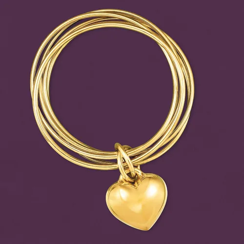Miniatura 4 de Ross-Simons Italian Andiamo 14kt Yellow Gold Heart Charm Multi-Bangle Bracelet