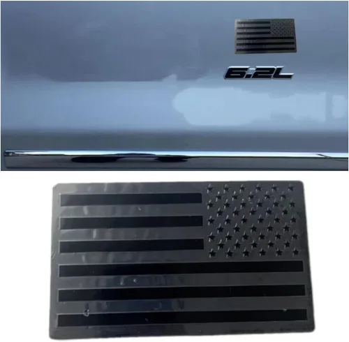 Calcomanías de metal 3D en relieve con emblema de la bandera estadounidense (1 par), negro mate (5 x 3 pulgadas), calcomanías patrióticas de bandera