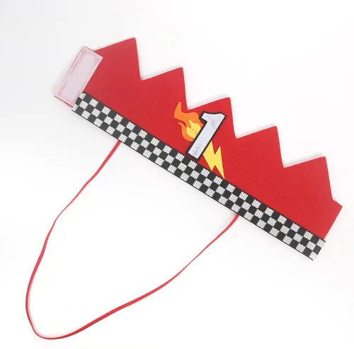 Miniatura 9 de Corona de primer cumpleaños de coche de carreras, sombrero rojo de cumpleaños de piloto de carreras, pequeño