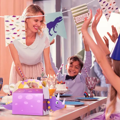 Miniatura 7 de Patelai - 12 bolsas de recuerdo de fiesta de dinosaurios 3D con temática de dinosaurios, cajas de regalo de dulces para niños, baby shower