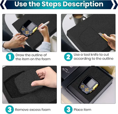 Miniatura 5 de 3 piezas de insertos de espuma de 16 x 12 x 2 pulgadas para estuches, espuma de poliuretano, hojas de espuma negra para embalaje, acolchado de 2
