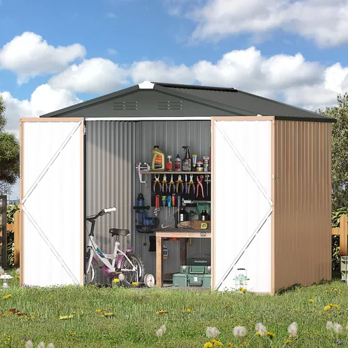 Miniatura 14 de AECOJOY Cobertizo de almacenamiento al aire libre de 5 x 3 pies, pequeño cobertizo de metal con puerta con cerradura, almacenamiento de utilidad
