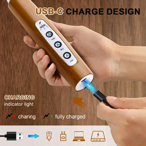 Miniatura 2 de YUSWKO Varita espumadora de leche de mano de grano de madera para café, batidor eléctrico recargable con 3 cabezales, 3 velocidades, mezclador