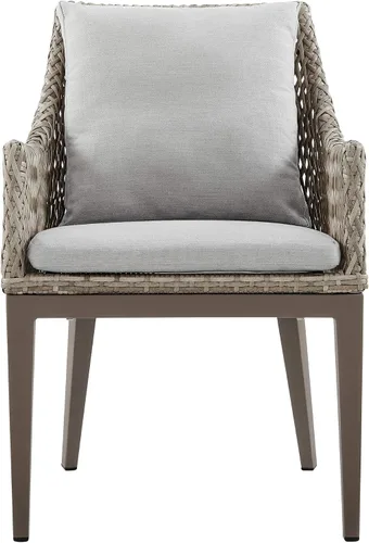 Miniatura 4 de Armen Living Silvana - Silla de comedor de mimbre y aluminio para exteriores con cojines beige - Juego de 2