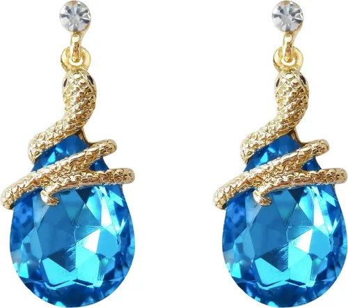 Miniatura 16 de Navachi Pendientes colgantes de gota de serpiente con forma de pera multicolor de cristal chapado en oro de 18 quilates
