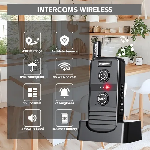 Miniatura 2 de Intercomunicador bidireccional en tiempo real, intercomunicadores inalámbricos para el hogar de 4900 pies de largo alcance, sistema de comunicación