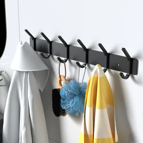 Miniatura 2 de VAEHOLD Ganchos de Pared para Abrigos Montados en Pared, Perchero con 6 Ganchos Dobles para Colgar Toalla Sombrero Abrigo Bata Bolsa Llave para Baño