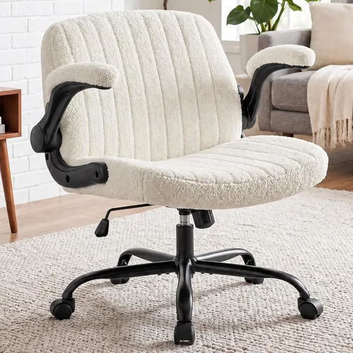 Miniatura 2 de DUMOS Silla de oficina cruzada con ruedas, silla de escritorio con patas cruzadas anchas, cómoda silla de tela abatible, sillas giratorias Beige