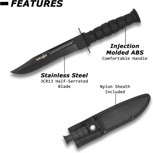 Miniatura 6 de Survivor HK-1023DP Cuchillo de hoja fija de 7.5 pulgadas en total, negro