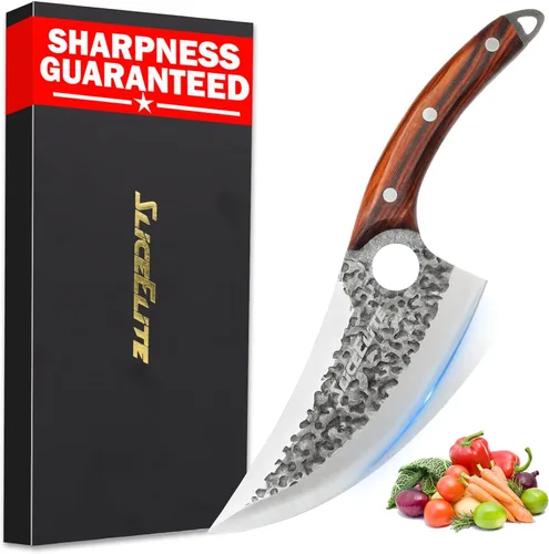 Miniatura 17 de SliceElite Cuchillo de carnicero profesional forjado a mano (juego de cuchillos de carnicero de 3 piezas con asas de madera de arena)