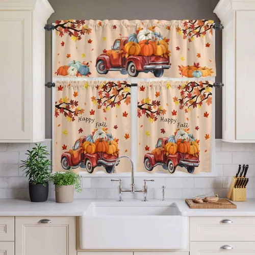 Miniatura 3 de Cortina de Navidad con diseño de árbol de Navidad, muñeco de nieve para ventana de cocina, camión rojo, para decoración de baño, sala de estar, 2