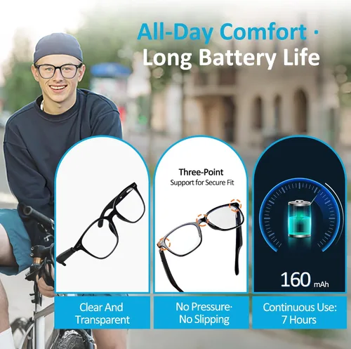Miniatura 6 de Lentes inteligentes AI, Bluetooth 5.4 con altavoces de oído abierto y asistente de voz, traducción en tiempo real, lentes de luz anti-azul