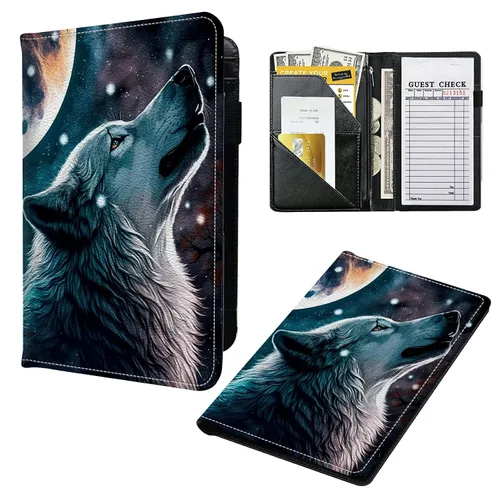 Miniatura 29 de Libros para camarera, cartera de cuero con bolsillo con cremallera, 7 bolsillos de almacenamiento para recetas y cheques, soporte para bolígrafos