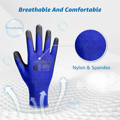 Miniatura 3 de MANUSAGE Guantes de trabajo de seguridad para hombres y mujeres, guantes de nitrilo de microespuma para trabajo grandes, guantes de trabajo delgados