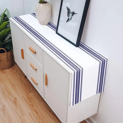Miniatura 5 de Nautical Navy Blue Vertical Striped Table Runner Dresser Scarves, 13x36In Non-Slip Rectangular Table Dress Scarf White Kitchen Dinner Tables Decor