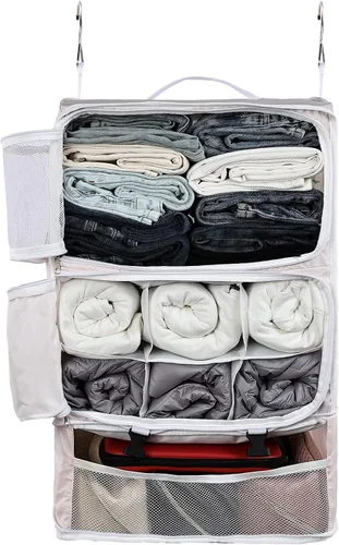 Miniatura 20 de Surblue Bolsa de Almacenamiento Colgante para Armario Plegable de 3 Estantes de Tela Oxford Lavable con 2 Ganchos
