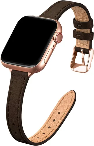 Miniatura 14 de STIROLL - Correa delgada de cuero para reloj inteligente, compatible con Apple Watch de 38, 40, 41, 42, 44, 45 y 49 mm, correa de cuero de grano