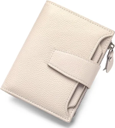 Cartera de piel plegable con bloqueo RFID para mujer, tarjetero compacto con bolsillo con cremallera para monedas y 4 ventanas de identificación,