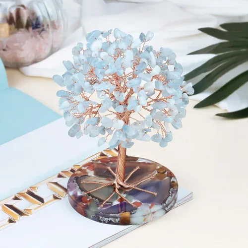Miniatura 2 de Rockcloud Árbol de dinero de piedra de cristal de 4.7 a 5.5 pulgadas con base de ágata, árbol bonsái Feng Shui decoración de escritorio para riqueza