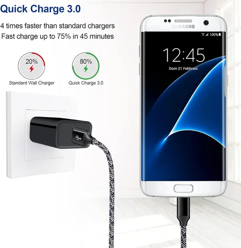 Miniatura 3 de Cargador micro USB, cargador rápido Android, cargador rápido 3.0 USB de pared rápido cable micro USB compatible con Motorola Moto E E5 E4 Plus/Play