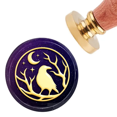 CRASPIRE Sello de Cera de Cuervo de Halloween Sellos de Cera de Sellado de Cuervo Luna Sello de Cera Sello de Sellado de 30mm con Cabeza de Latón