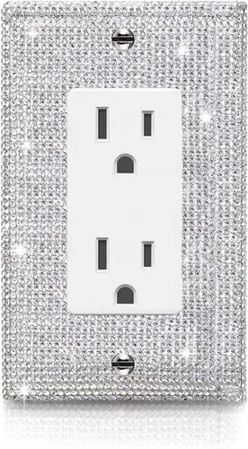 Miniatura 20 de 1 pieza de cubierta de placa de pared con diamantes de imitación brillantes plateados, cubierta decorativa para interruptor de luz con brillos