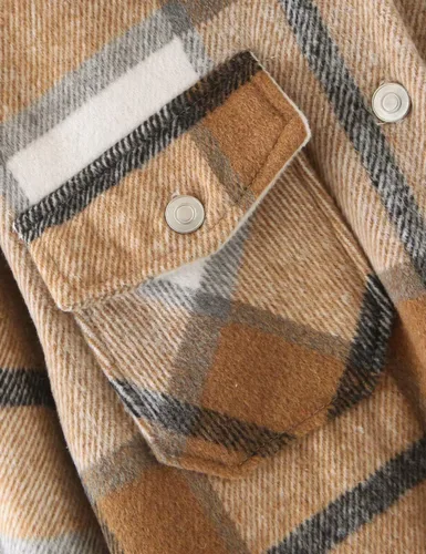 Miniatura 5 de Tanming - Chaquetas de franela cepillada para mujer, a cuadros, con botones, solapas y bolsillos, camisa tipo chaqueta