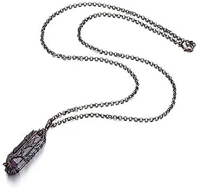 Miniatura 6 de Collar con colgante de alambre de piedra de cristal curativo punta hexagonal árbol de la vida joyería de reiki para mujeres y niñas PH18B ópalo