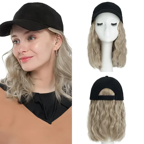 Miniatura 47 de SEGO Gorra de béisbol con extensiones de cabello para mujer, resistente al calor, sintético, 6 pulgadas, ajustable, corta, recta, peluca de repuesto