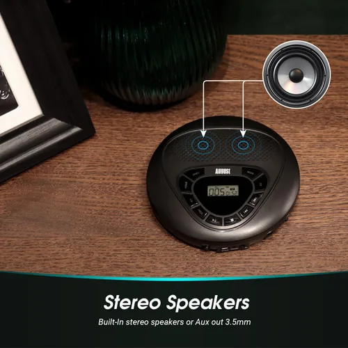 Miniatura 3 de Reproductor de CD portátil con batería recargable - August SE10 - Altavoces estéreo duales, protección antisaltos, salida auxiliar y reproductor