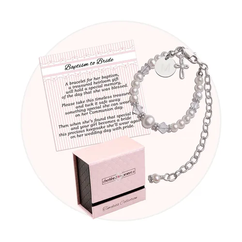 Miniatura 12 de Cherished Moments Pulsera de bautismo a novia de regalo para niñas pequeñas en plata de ley 925 o chapado en oro de 14 quilates con perlas