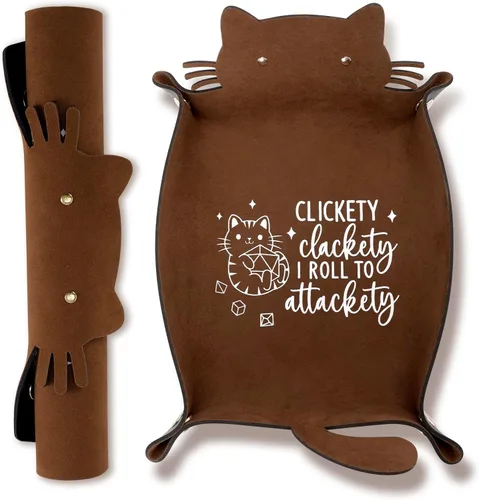 Miniatura 11 de Bandeja de Dados de Gato Azul Novedad Bandeja de Dados de Cuero PU con Forma de Gato Morado para Rodar Portátil Soporte de Dados Organizador