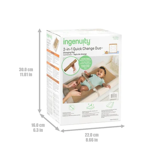 Miniatura 8 de Ingenuity Cambiador doble 2 en 1 de cambio rápido con forro de viaje, vinilo lavable, resistente al agua, lados contorneados y correa de seguridad