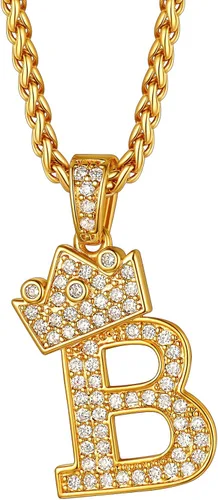Richsteel A-Z Crown Initial Necklace For Men Women 18K Gold Plated Shiny Cubic Zirconia Monogram Pendant with 22'' Chain+2'' (Extended) Fashion